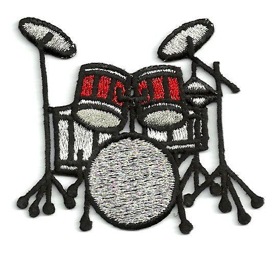 Drum Kit - Red/Black/Silver - Musical Instrument - Iron on Applique - Embroidered Patch - 25182-D