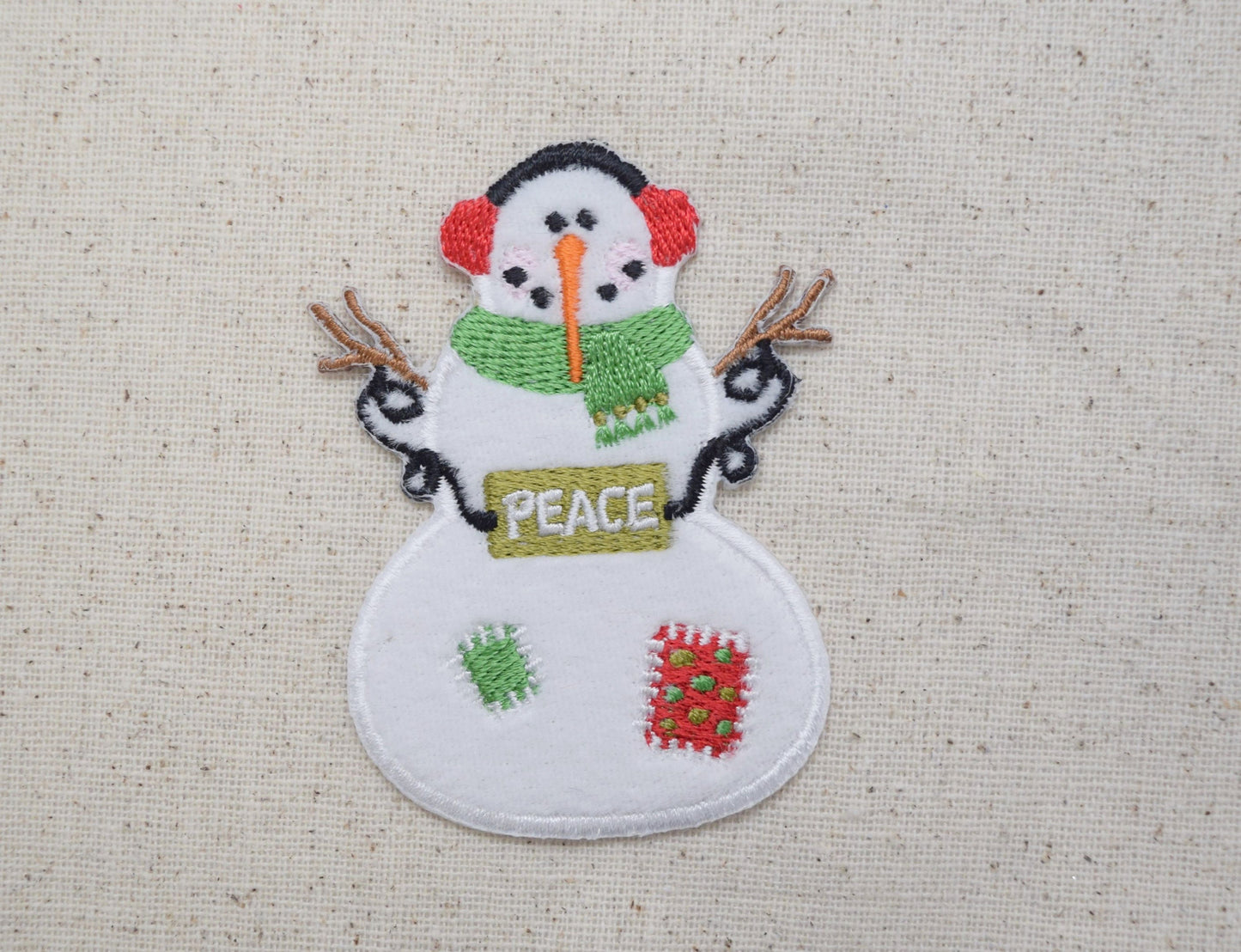 Snowman with Earmuffs - Peace Sign - Iron on Applique -Embroidered Patch - 697164-A