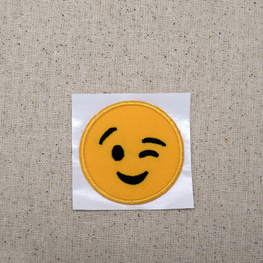 Smiley Face - Emoji - Winking - Iron on Applique - Embroidered Patch - 697084-SA