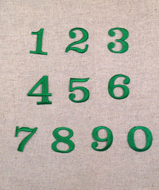 Numbers - 1.25 Inch - Green - Block Style - Iron on Applique - Embroidered Patch
