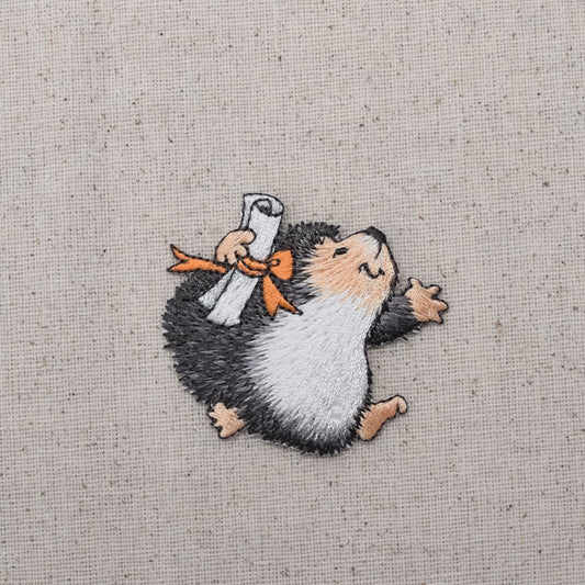 Hedgehog with Diploma - Embroidered Patch - Iron on Applique - 154378-A