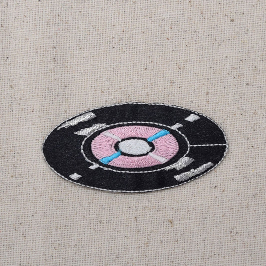 Vinyl Record - Pink/Black - Musical Instrument - Iron on Applique - Embroidered Patch - 1119501-B