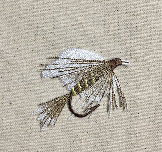 3" Fishing Fly - White/Brown - Lure/Bait - Angling - Iron on Applique - Embroidered Patch - 697365-A