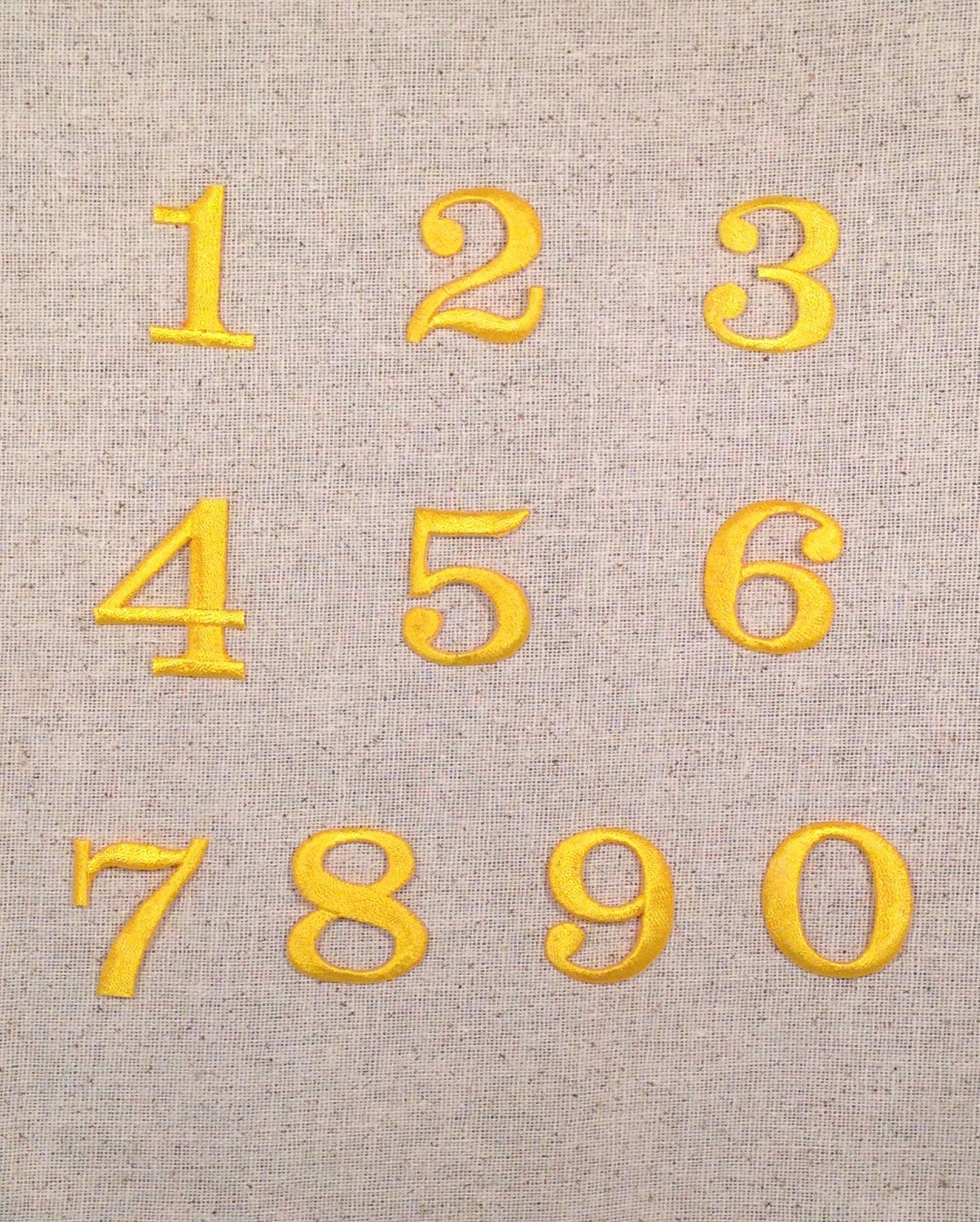 Numbers - 1.25 Inch - Yellow - Block Style - Iron on Applique - Embroidered Patch