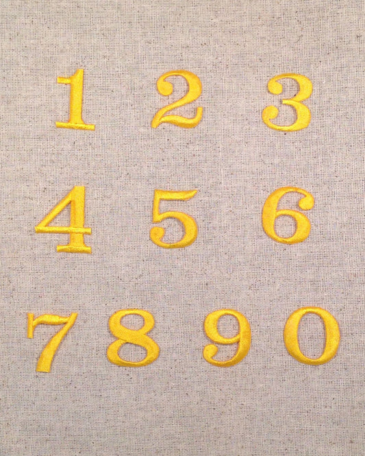 Numbers - 1.25 Inch - Yellow - Block Style - Iron on Applique - Embroidered Patch