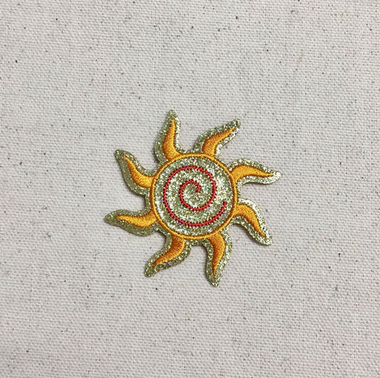 Gold Glitter Sun - Spiral - Shimmery - Iron on Applique - Embroidered Patch - 1143860-A