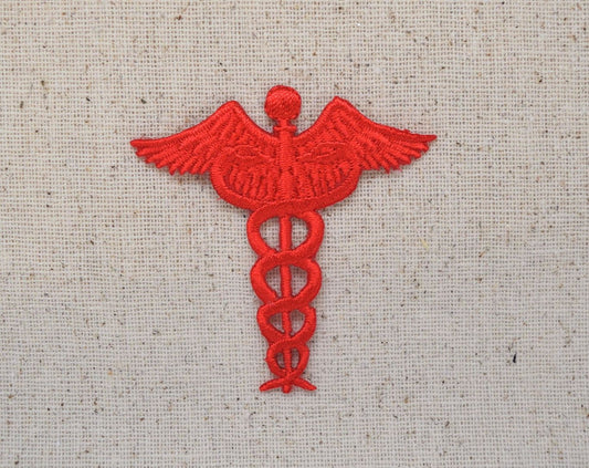 Red Medical Caduceus - Nursing - Iron on Applique - Embroidered Patch - 695238-A