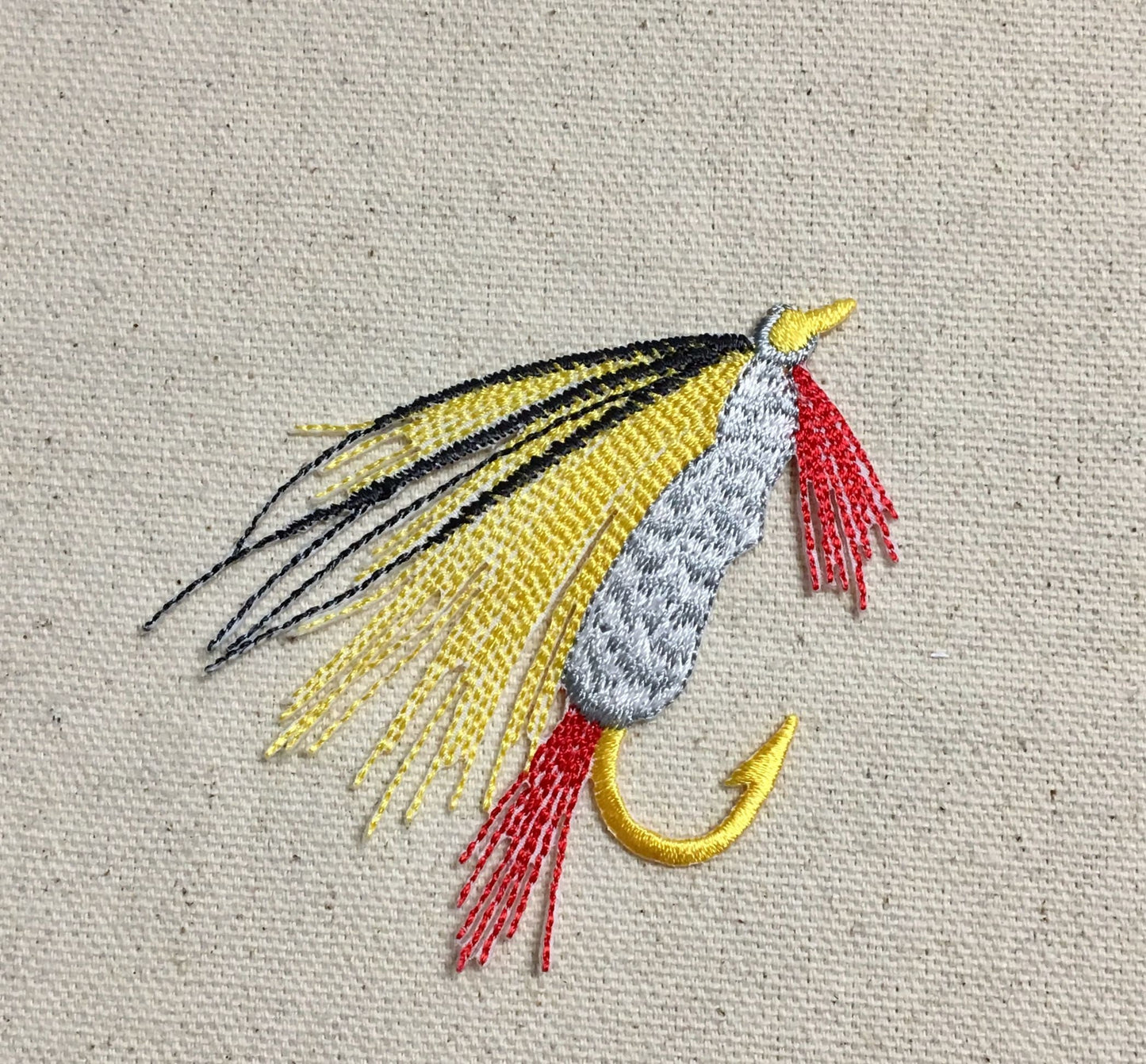 3" Fishing Fly - Yellow/Gray - Lure/Bait - Angling - Iron on Applique - Embroidered Patch - 697367-A