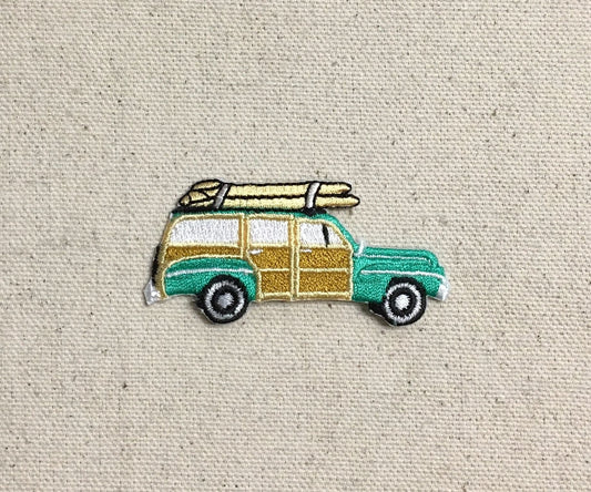 Beach Woodie/Sedan - Teal Wagon - Surfboards - Iron on Applique - Embroidered Patch - 697363-A