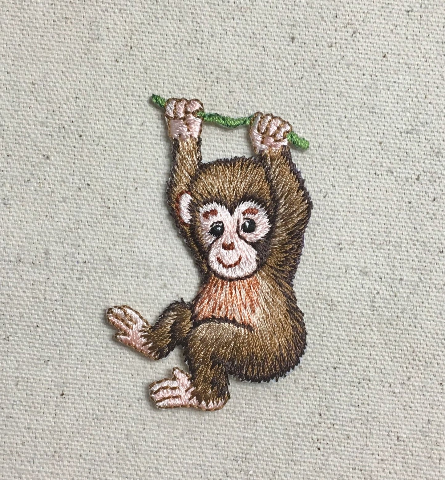 Baby Monkey - Primate/Animals - Hanging from a Branch - Iron on Applique - Embroidered Patch - 159994-A