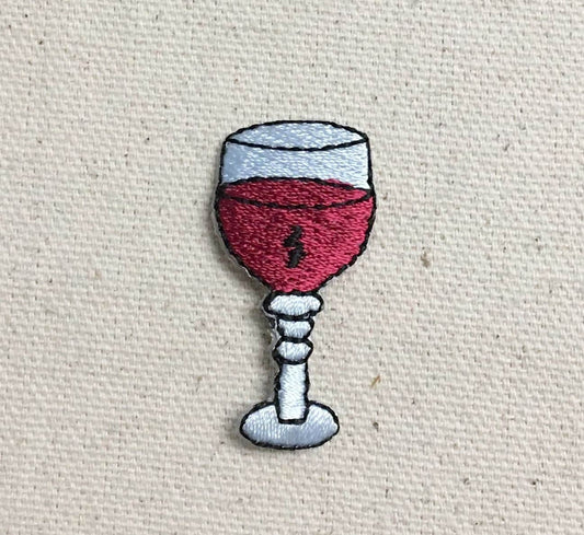 Red Wine Glass -  1-1/2" - Embroidered Patch - Iron on Applique