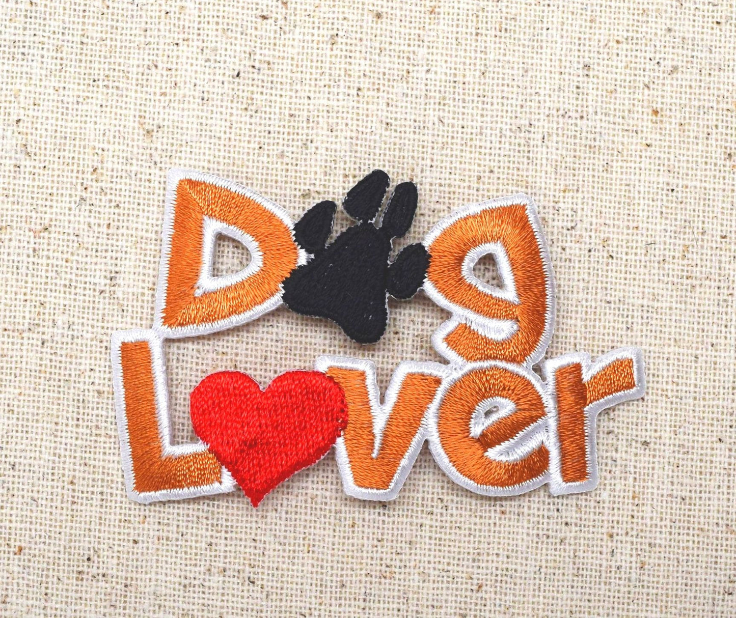 Dog Lover - Red Heart/Black Paw Print - Word - PEts - Embroidered Patch - Iron on Applique - 697058A