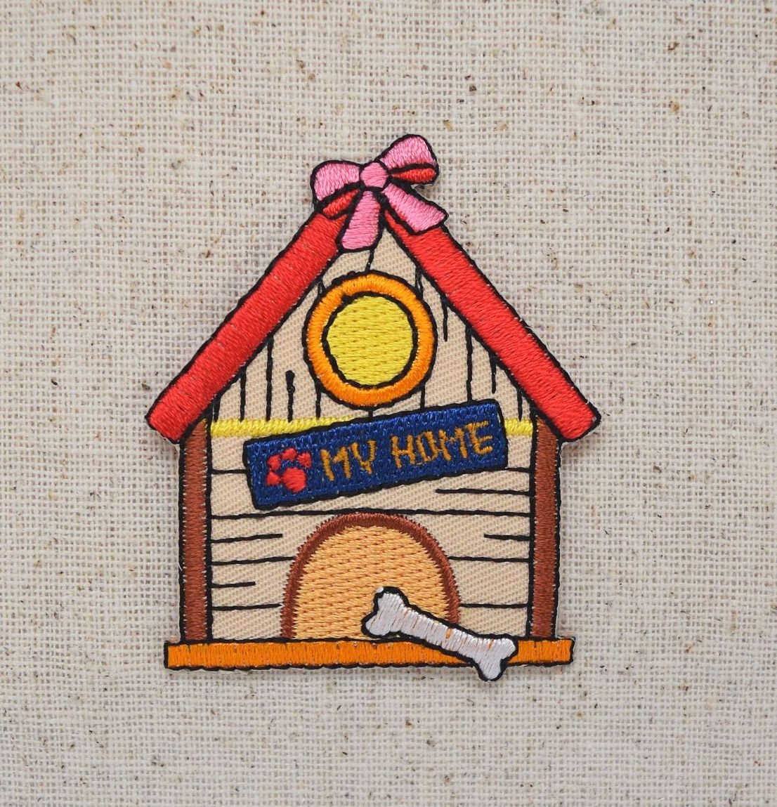 Dog House - Bow, Bones - My House Sign - Embroidered Patch - Iron on Applique 157337-A