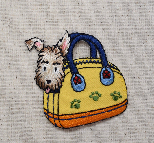 Dog in Carrier Bag - Embroidered Patch - Iron on Applique - 1127854-A