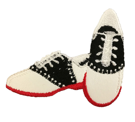 Saddle Shoes - 50s - Black and White - Red Soles - Embroidered Patch - Iron on Applique - 1119892-A