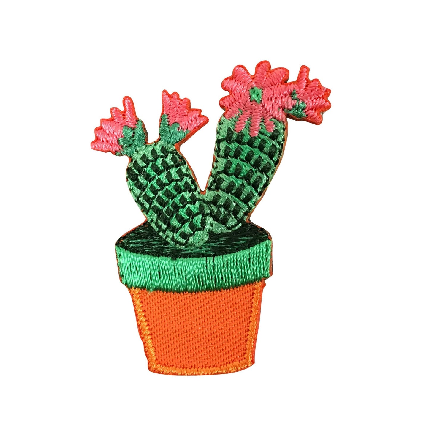 Cactus - Fuchsia Flowers - Orange/Green Pot - Desert Plant - Embroidered Iron on Patch