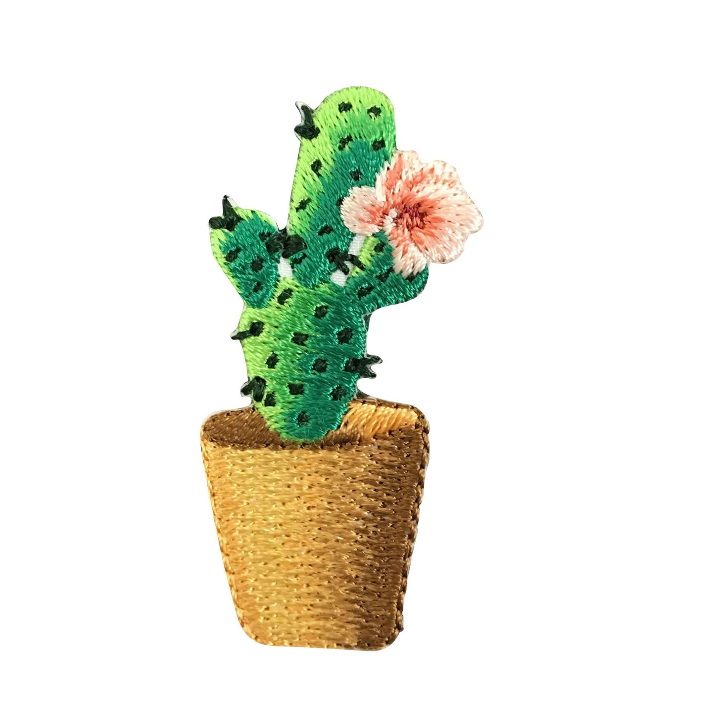 Cactus - Pink Flowers - Brown Pot - Desert Plant - Embroidered Iron on Patch