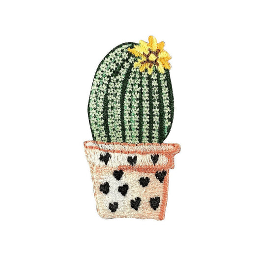 Barrel Cactus - Yellow Flower - Desert Plant - Embroidered Iron on Patch