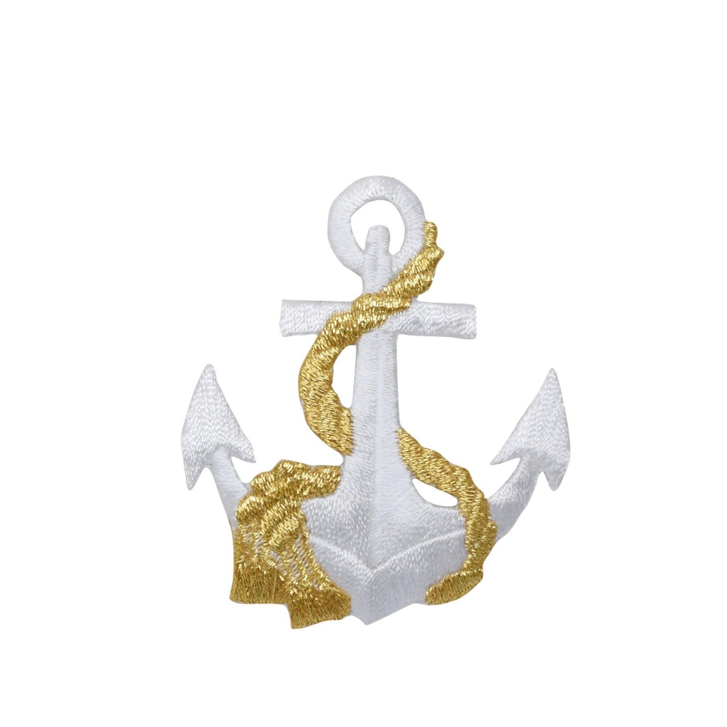 White/Gold - Nautical Anchor - with Rope - Iron on Applique - Embroidered Patch