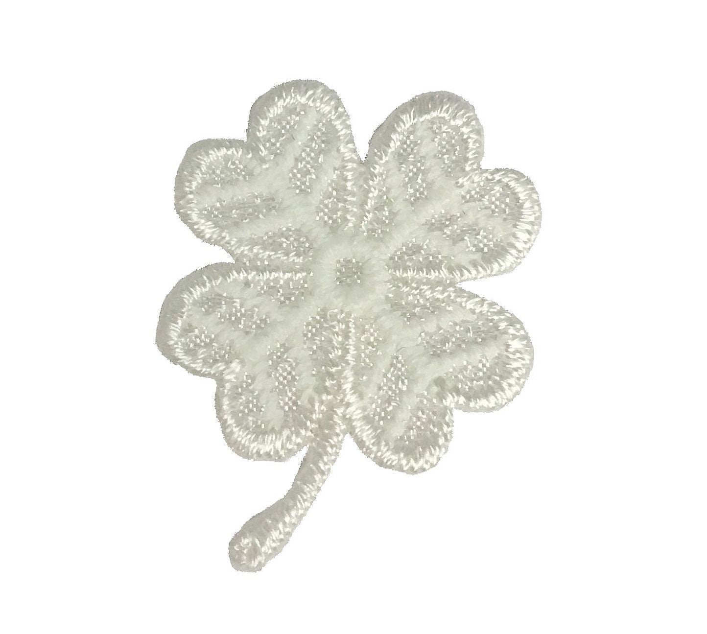 White Shamrock - Small Irish - Clover - Embroidered Patch - Iron on Applique - 1143927-B