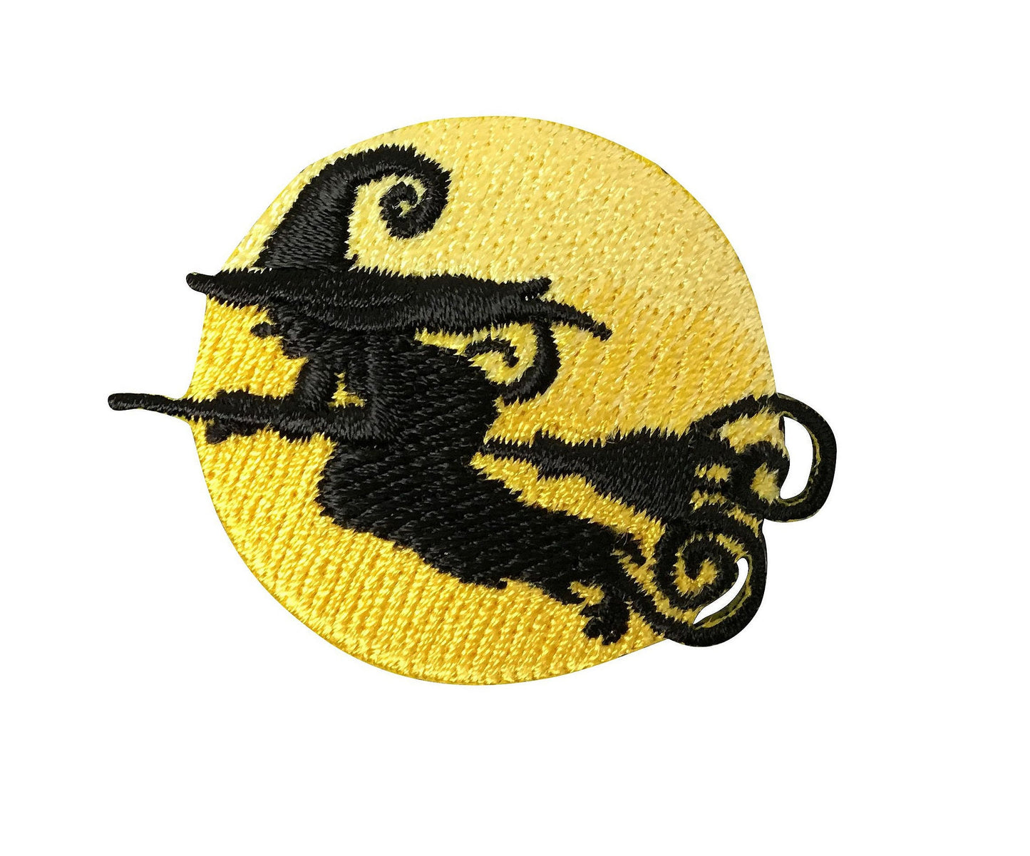 Witch Silhouette - Riding Broom - Full Moon - Halloween - Iron on Applique - Embroidered Patch