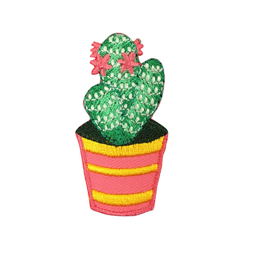 Cactus - Pink Flowers - Pink/Yellow Pot - Desert Plant - Embroidered Iron on Patch