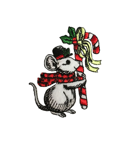 Christmas Mouse - Candy Cane - Top Hat - Iron on Applique - Embroidered Patch