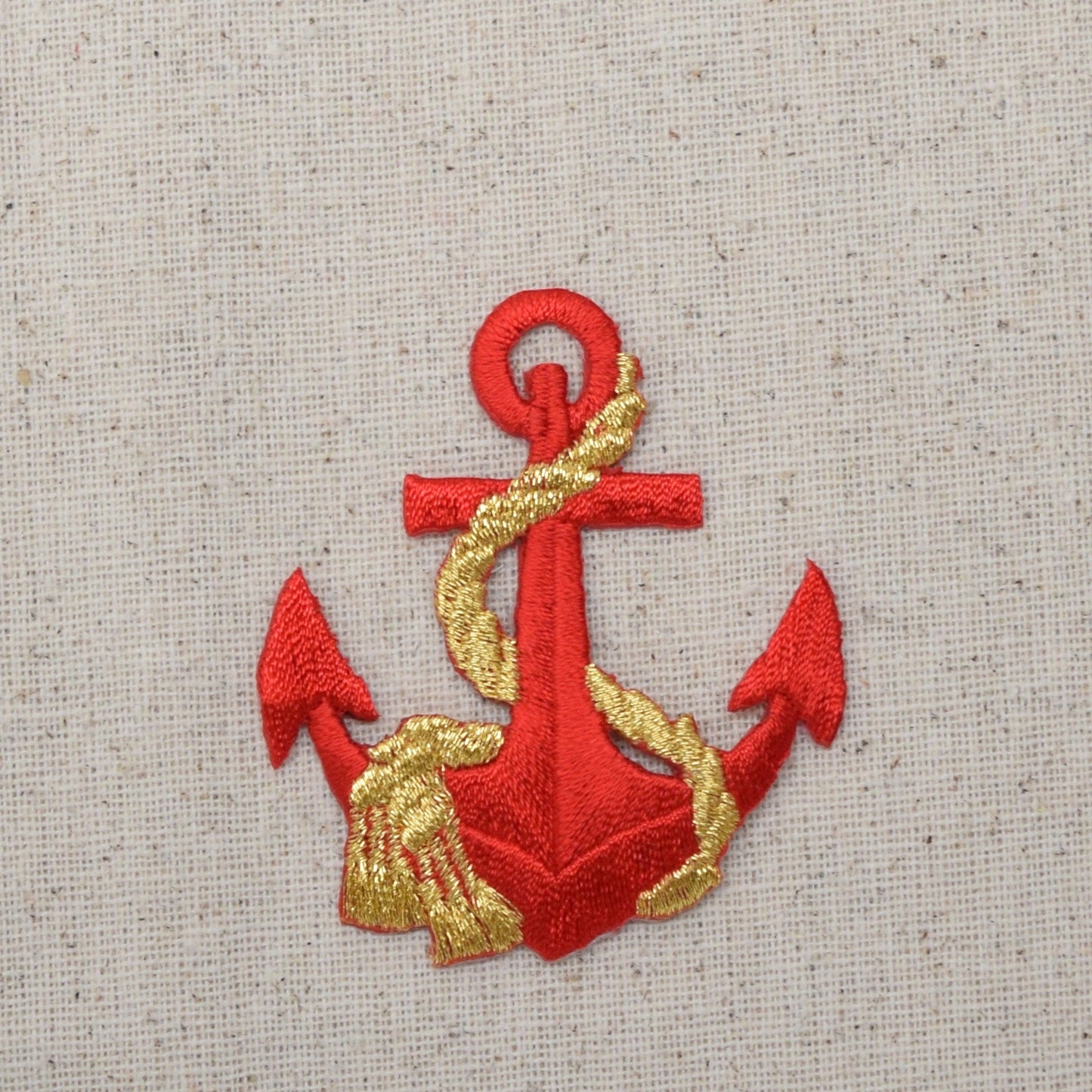 Red/Gold - Nautical Anchor - with Rope - Iron on Applique - Embroidered Patch 695647-D