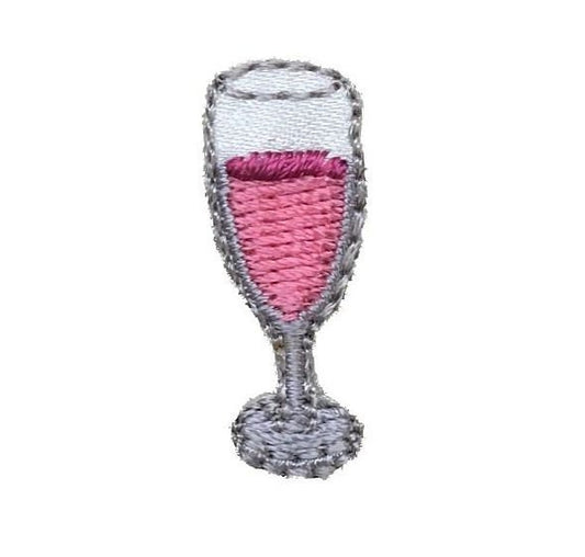 Mini/Small - Pink Champagne - Drink Glass - Iron on Applique/Embroidered Patch WA62