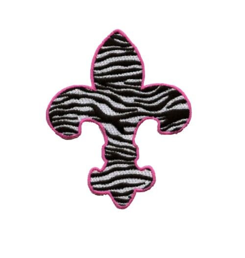 Fleur de lis - Lily  - Zebra/Pink - 3-1/2" - Embroidered Patch - Iron on Applique