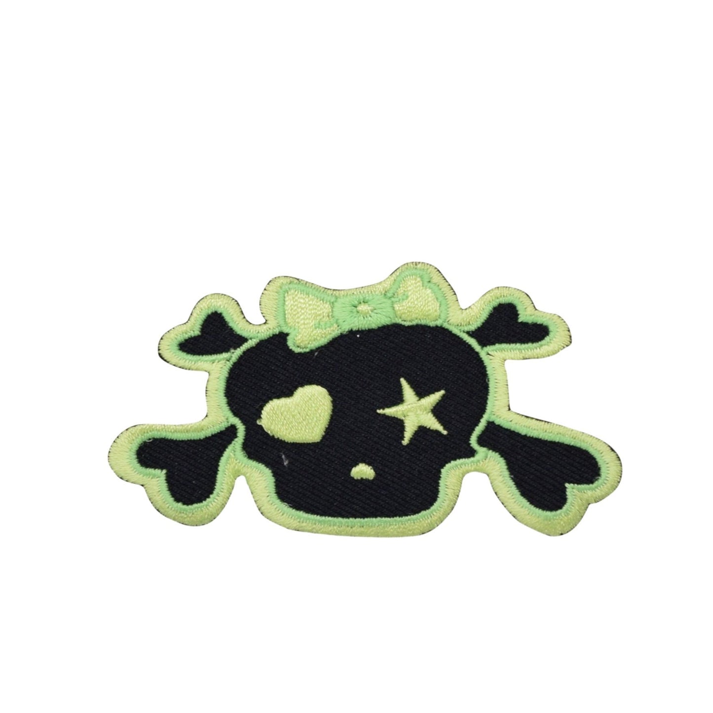 Baby Girl Skull - Black/Lime Green  - Embroidered Iron on Patch