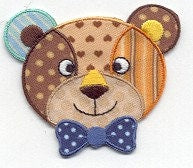 Patchwork Bear Face - Iron on Applique - Embroidered Patch - 1516188-A