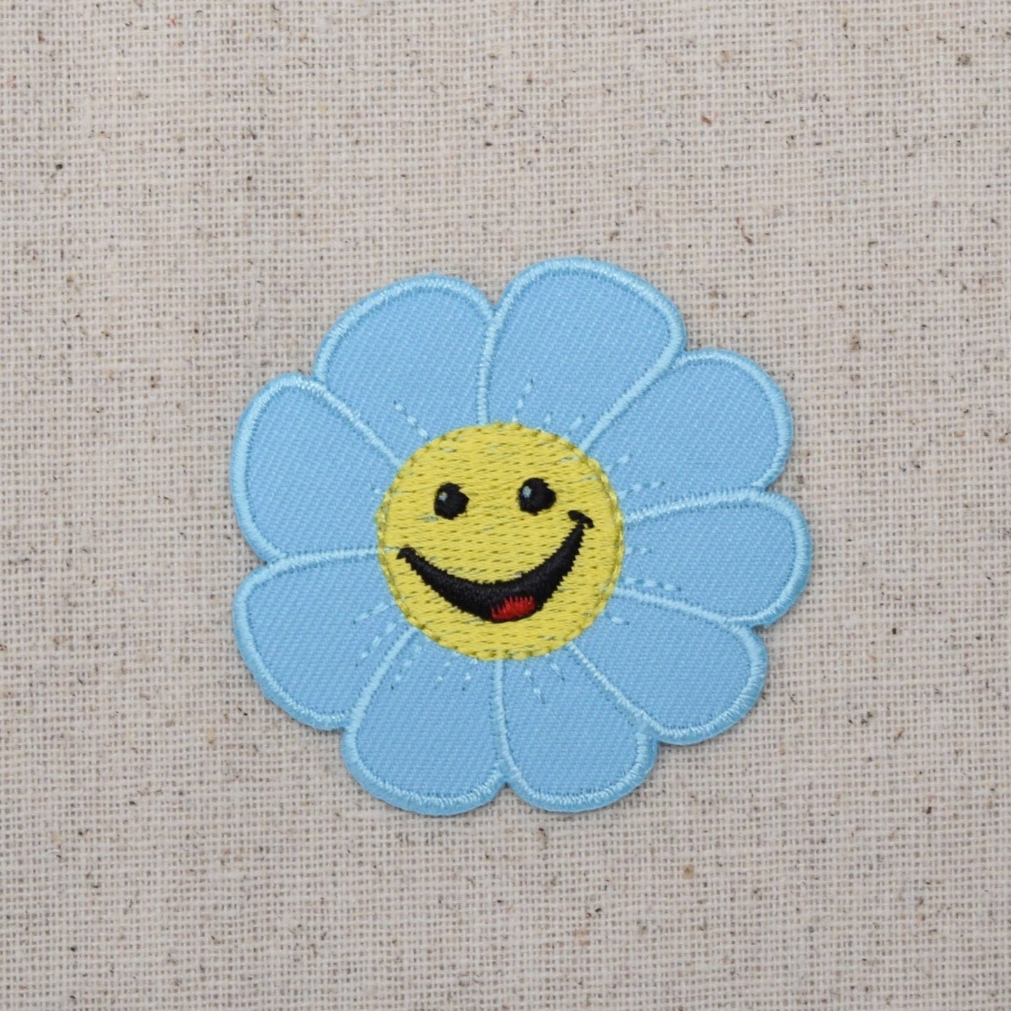 Smiling Blue Daisy Flower Iron on Patch Embroidered