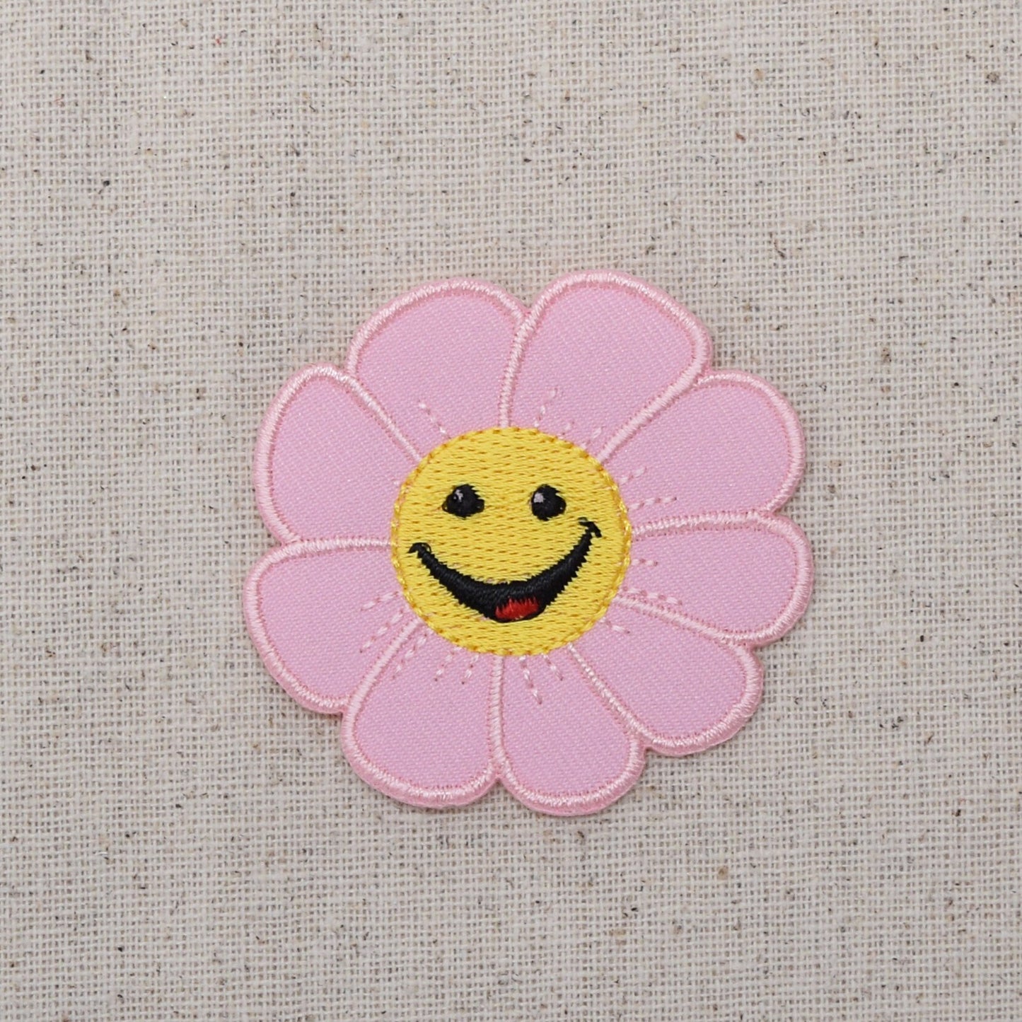 Smiling Pink Daisy Flower Iron on Patch Embroidered