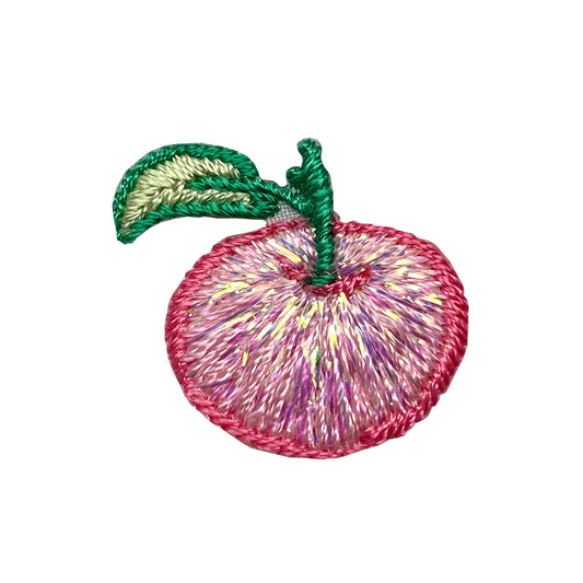 Mini/Small - Pink Shimmery Apple - Fruit/Food - Iron on Applique - Embroidered Patch