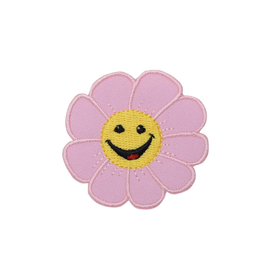 Smiling Pink Daisy Flower Iron on Patch Embroidered