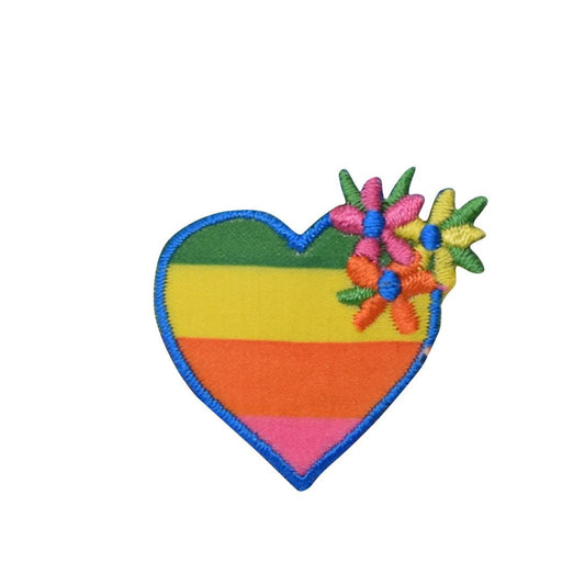 Rainbow Heart - Daisy Flowers  - Iron on Applique - Embroidered Patch - AP-511830