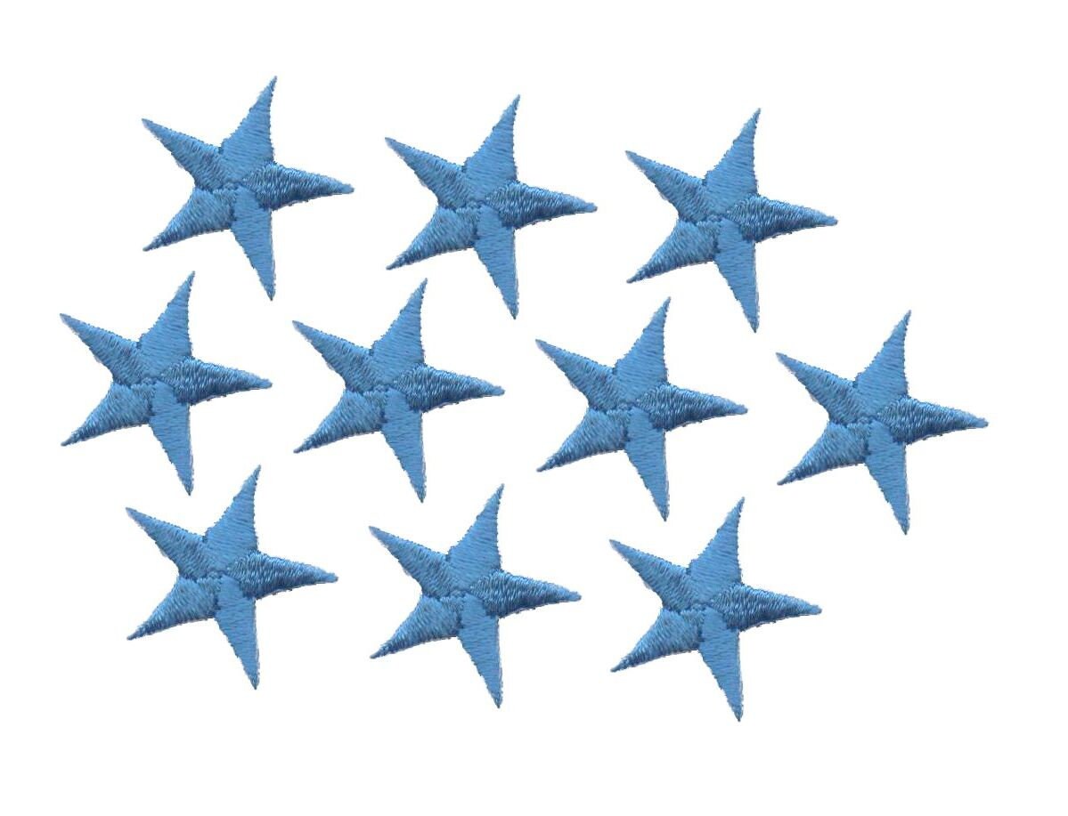 Turquoise Blue Stars - 7/8" - Pack of 10 Pieces - Iron on Applique -150032-07