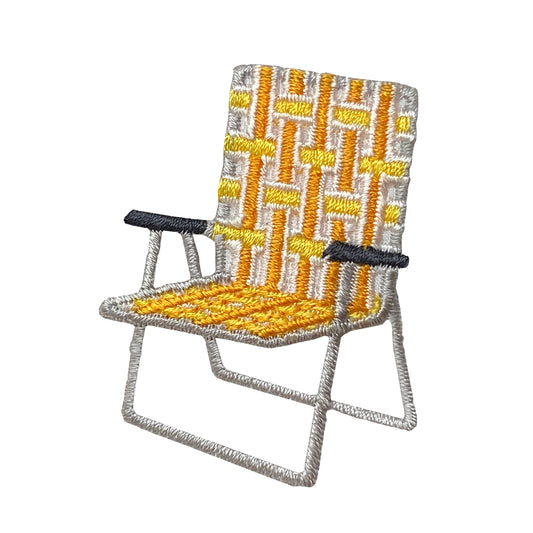 Vintage Lawn Chair - Yellow/Orange - Webbed Straps - Camping/Outdoors - Iron on Applique - Embroidered Patch