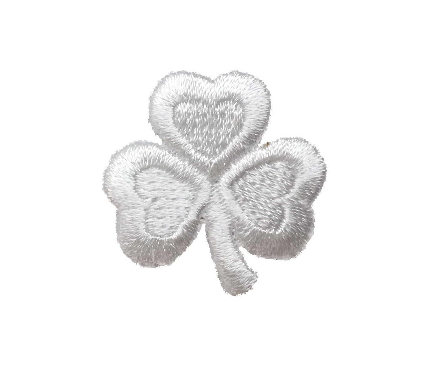 White Shamrock - Small Irish - 3-leaf Clover - Embroidered Patch - Iron on Applique - 695792-C