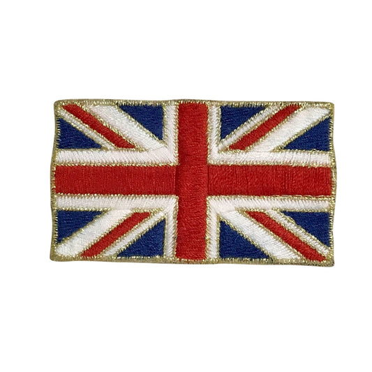 Union Jack Flag - British - Gold Outline - Iron on Applique - Embroidered Patch - 621216-A