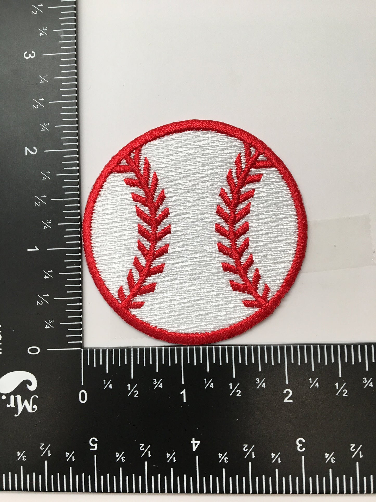 Large - Baseball - Red and White - Embroidered Patch - Iron on Applique  - WA228-B