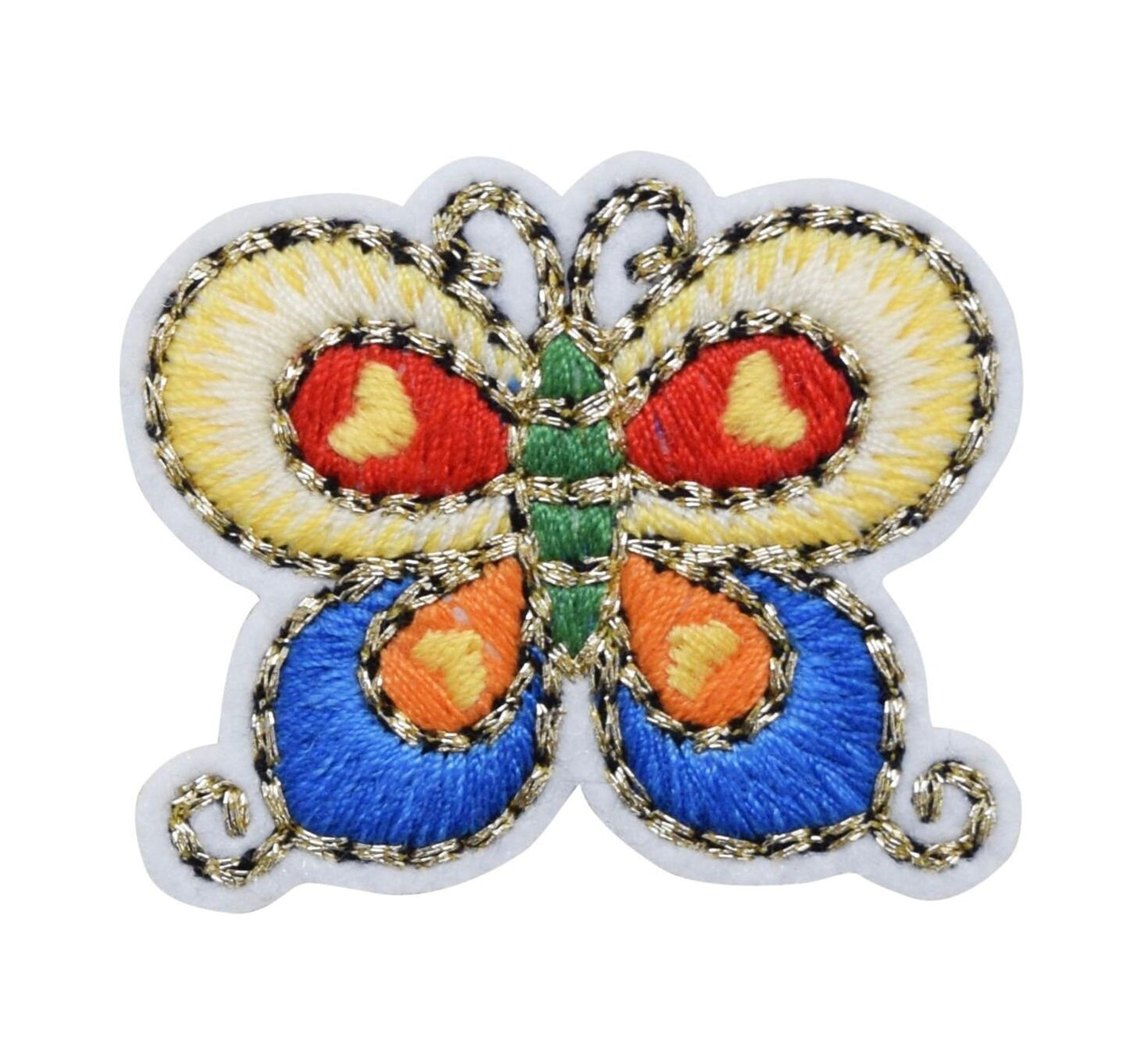 Butterfly - Blue/Yellow - Gold Trim Detail - Iron on Applique - Embroidered Patch