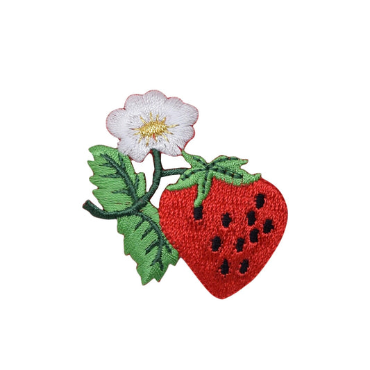 Strawberry - Strawberries White Blossom - Fruit - Food - Embroidered Patch -  Iron on Applique  - 681026