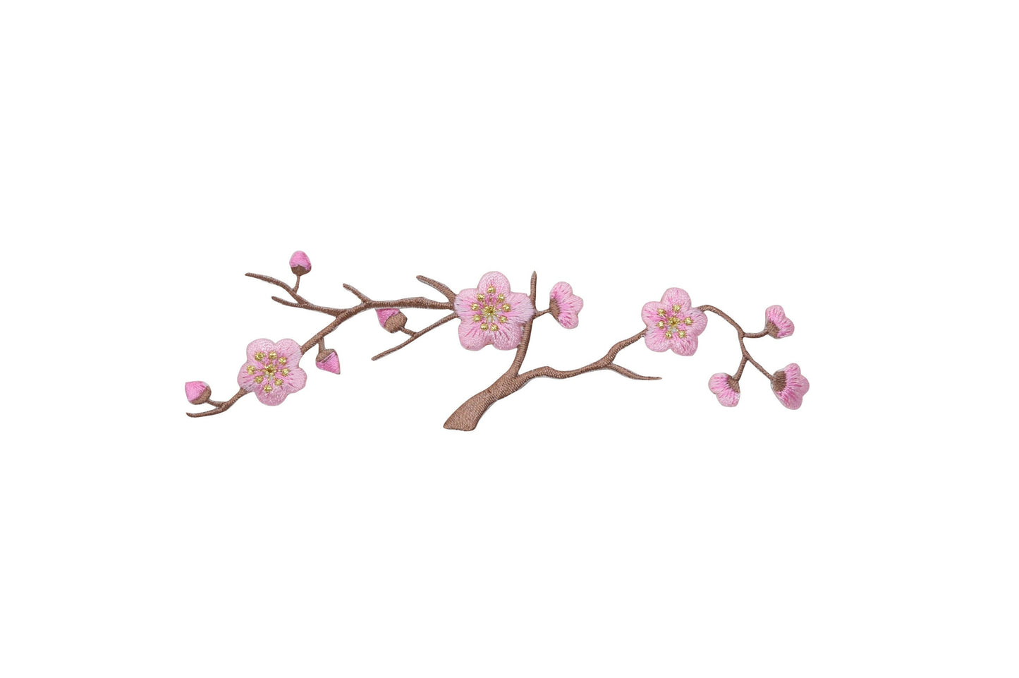 Cherry Blossom - Pink Flowers - Brown Stem - Iron on Applique - Embroidered Patch - 611528C