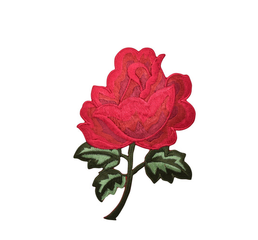 Red Rose  - Flower - Iron on Applique - Embroidered Patch