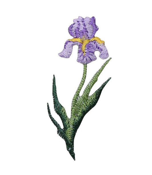 Purple Iris - Small - Flower - Iron on Applique - Embroidered Patch - 694935-A