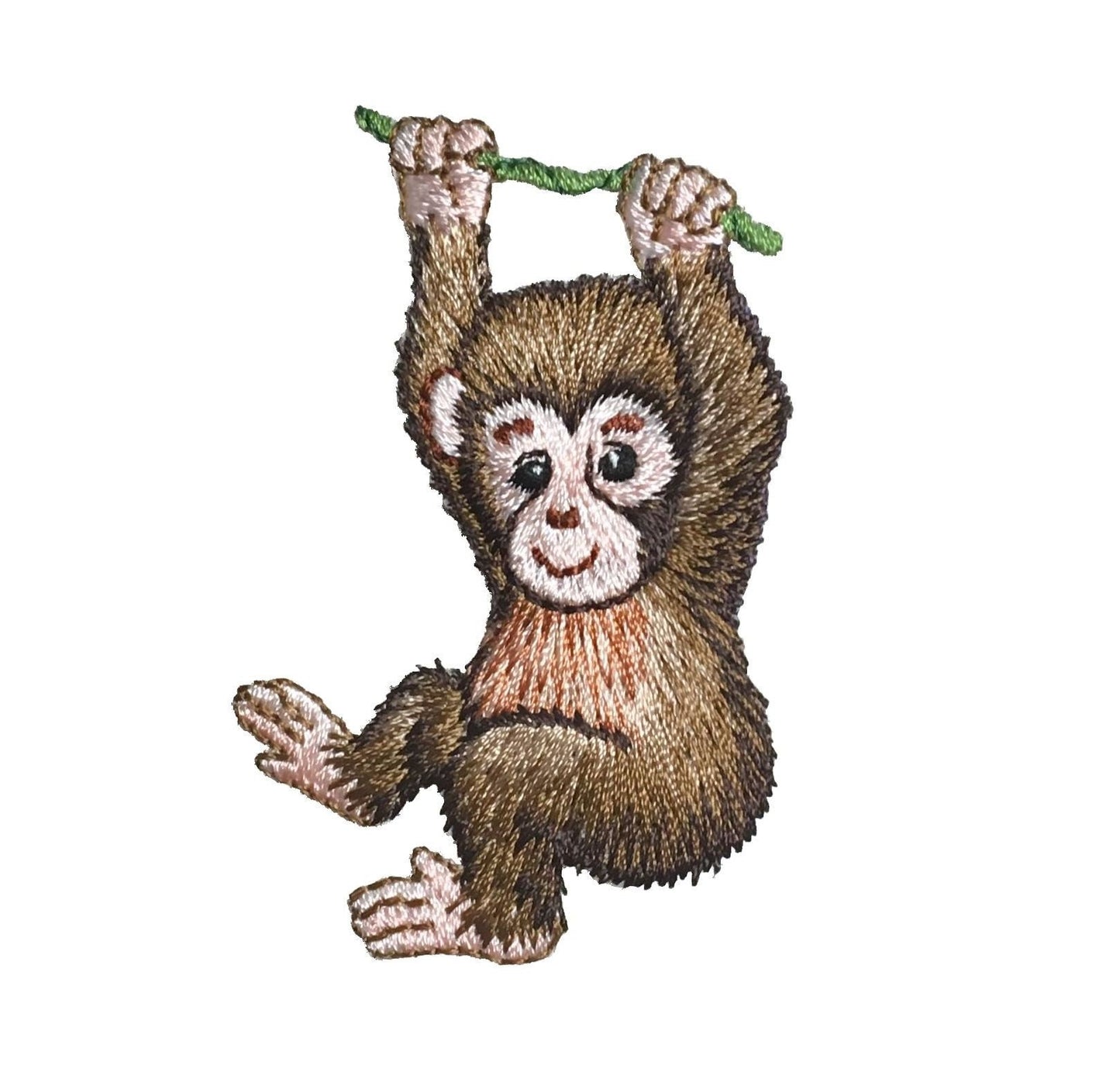 Baby Monkey - Primate/Animals - Hanging from a Branch - Iron on Applique - Embroidered Patch - 159994-A