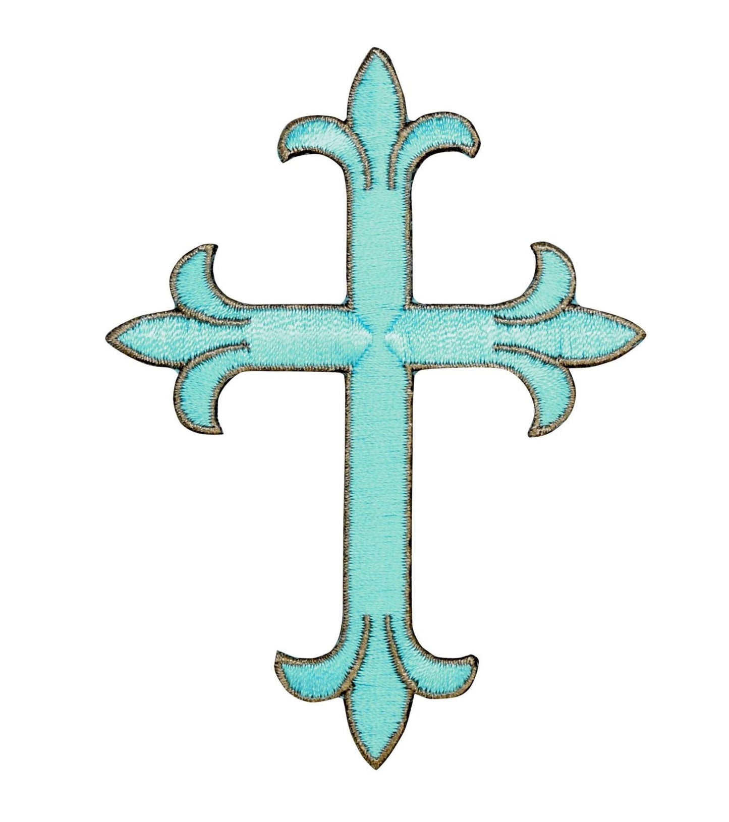 Cross - Turquoise Blue with Brown Outline - 4" - Iron on Patch