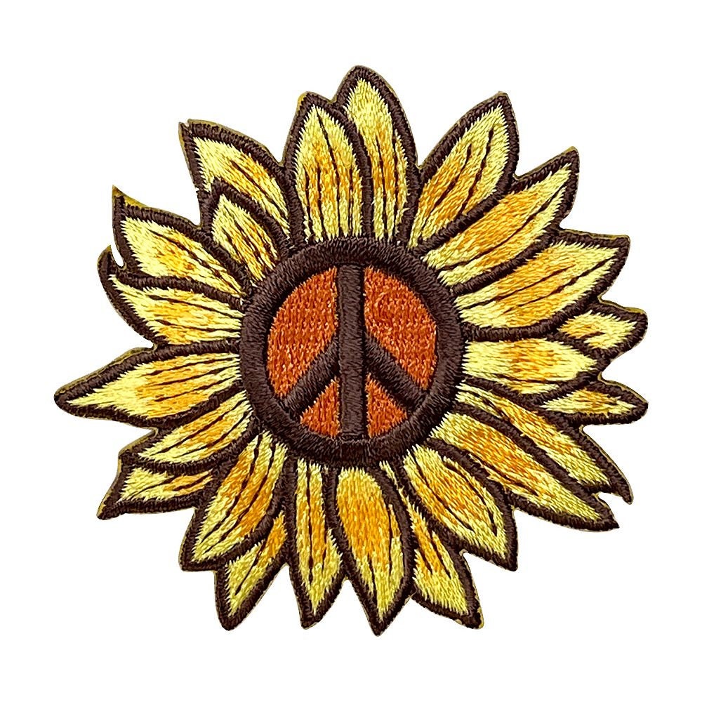 Sunflower Peace Sign - Embroidered Iron on Patch